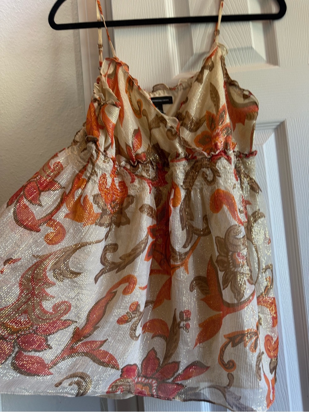INC Y2K Boho Silk Chiffon Metallic Ruffle Babydoll Camisole - Sz 10